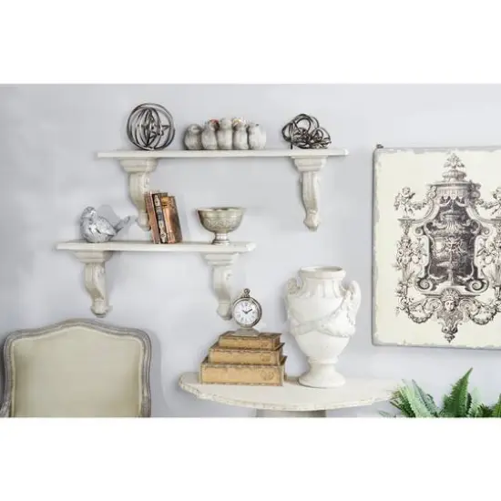 32" White Wood Farmhouse Wall Shelf {8}