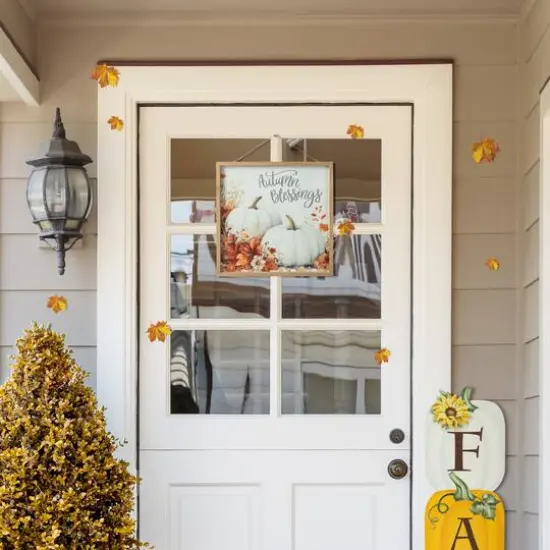 Glitzhome&reg; 15.75" Fall Wooden Ivory Pumpkin Wall Art {7}