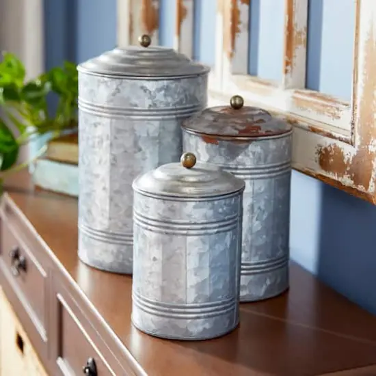 Gray Farmhouse Decorative Metal Cannister Set {4}