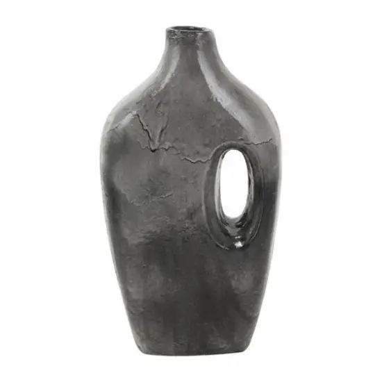 Gray Paper Mache Marble Inspired Decorative Vase with Cutout Handle {6}