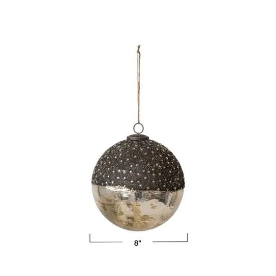 Hello Honey&reg; 8" Starry Bronze & Dipped Silver Mercury Glass Ball Ornament {4}