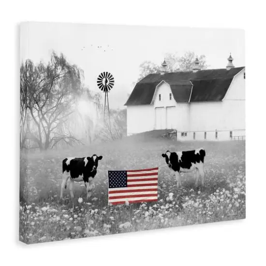 Stupell Industries Americana Barn Country Cows Flag Canvas Wall Art {4}