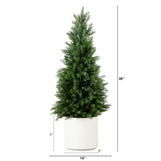 3ft. UV-Resistant Cedar Tree in White Planter {6}
