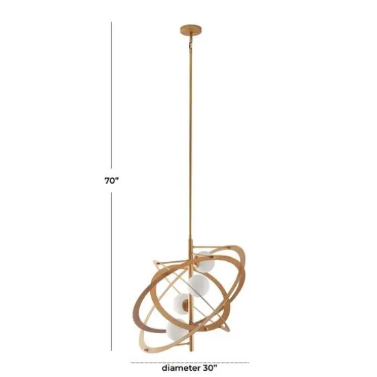 Gold Metal 4 Light Chandelier with Suspension Rod 30" x 30" x 70" {8}