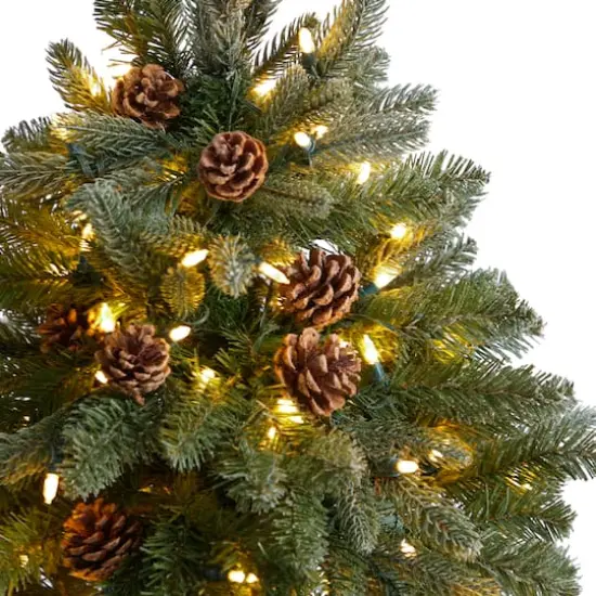 5ft. Pre-Lit Colorado Fir Frosted Artificial Christmas Tree in Planter, White LED Lights {5}