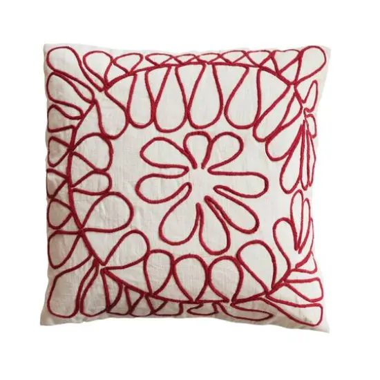 Hello Honey&reg; 26" Cream & Red Embroidery Cotton Slub Pillow {1}