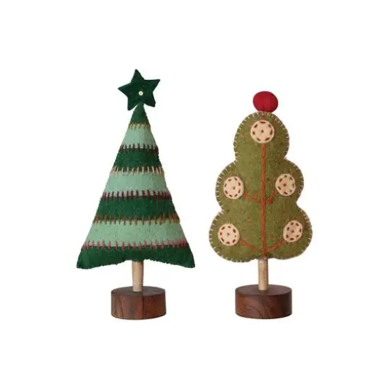 Hello Honey&reg; 11.7" Embroidered Wool Felt Christmas Tree Accent Set {1}