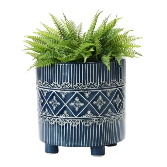 Hello Honey&reg; 11" Blue & White Debossed Stoneware Footed Planter {8}