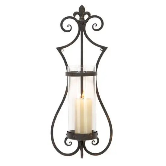 Black Iron Traditional Candle Wall Sconce, 25" x 10" x 6" {1}