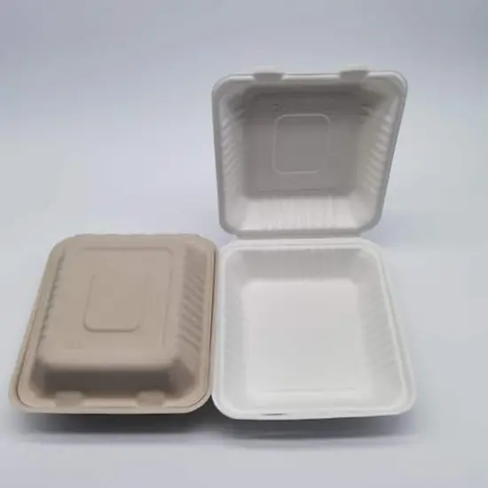 9" White Single-Compartment Hinged Compostable Take Out Containers, 200ct. {1}
