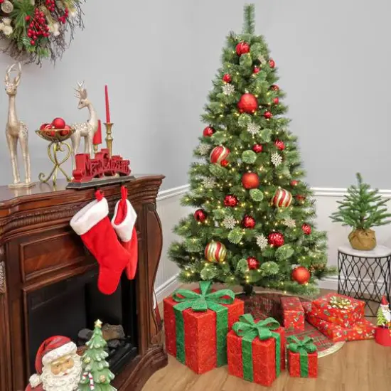 7.5ft. Pre-Lit Ontaria Pine Artificial Christmas Tree, Warm White LED Lights {5}