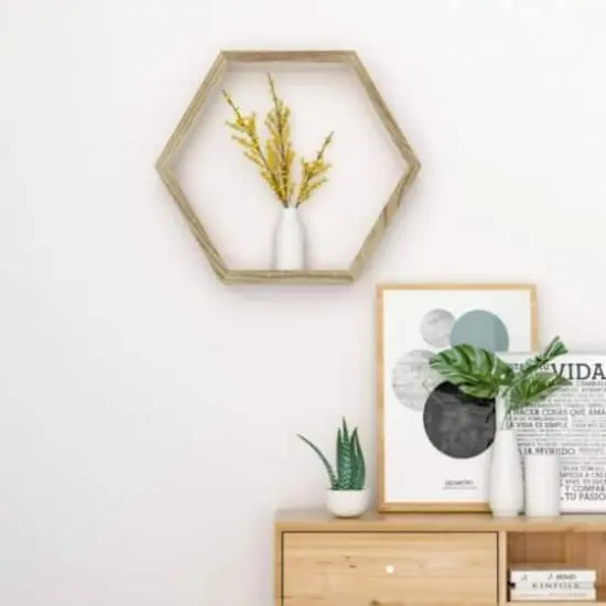 Rustic Brown Floating Hexagonal Shelf Set {5}