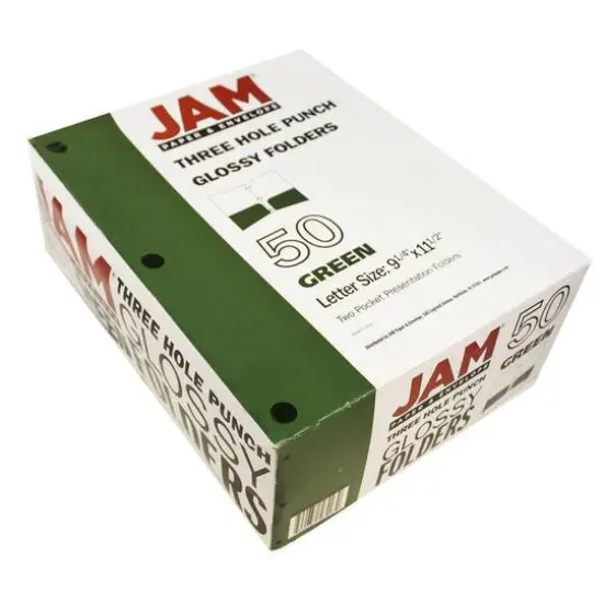 JAM Paper Laminated 2-Pocket Glossy 3-Hole Punch School Folders, 6ct. Green {6}