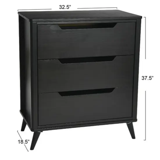Hello Honey&reg; 37.5" Yume Mid Century Modern Solid Wood 3-Drawer Dresser Chest Black Stain Finish {8}