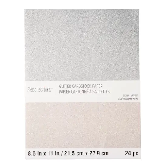 Silver Glitter 8.5" x 11" Cardstock Paper by Recollections&trade;, 24 Sheets {1}