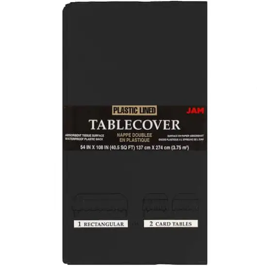 JAM Paper 108" Rectangular Plastic Lined Paper Table Cover Black {1}