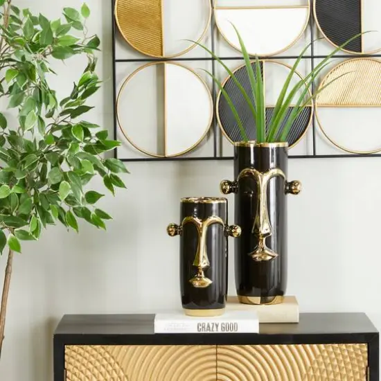 Black Stoneware Modern Abstract Vase, {8}