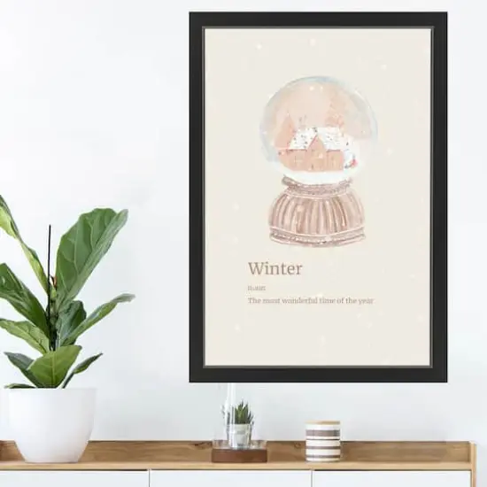 30" Snow Globe Winter Black Framed Print Wall Art {3}