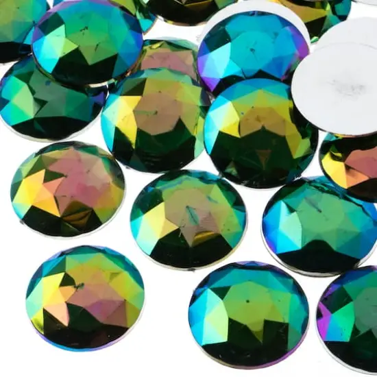 John Bead 25mm AB Acrylic Round Flat Back Rhinestones, 100ct. Green AB {1}
