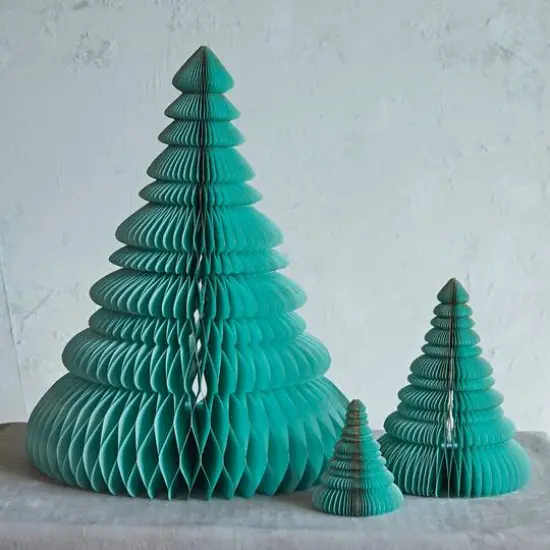 Hello Honey&reg; Turquoise Handmade Recycled Paper Folding Honeycomb Tree Set with Glitter {3}
