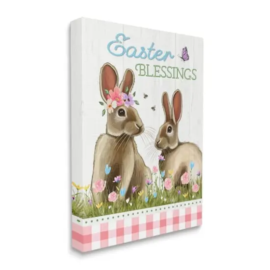 Stupell Industries Easter Blessings Gingham Spring Bunnies Canvas Wall Art {4}