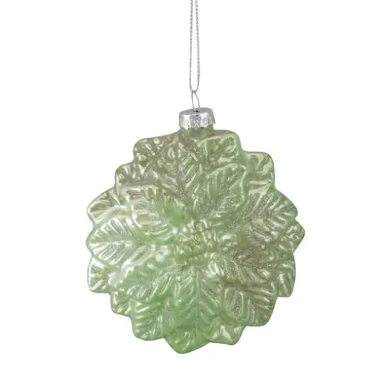 4" Glittered Green Poinsettia Flower Glass Christmas Ornament {5}