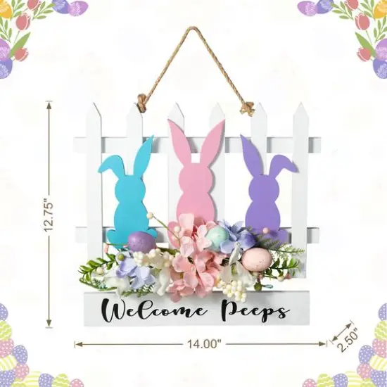 Glitzhome&reg; 14" Easter Wooden Bunny Fence Door Hanger {9}