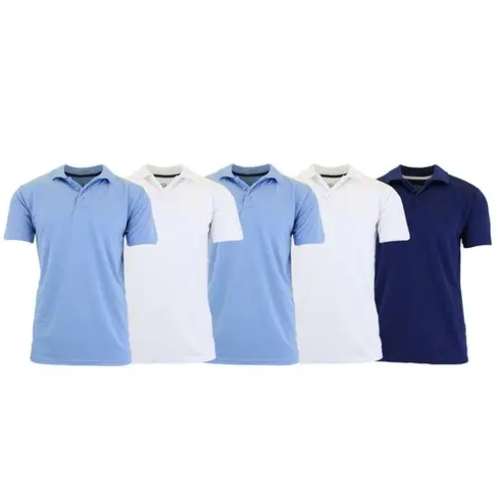 Galaxy by Harvic Moisture Wicking Short Sleeve Men's Polo Shirt 5 Pack Light Blue/White/Light Blue/White/Navy {1}