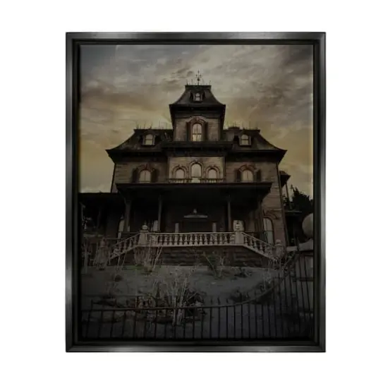 Stupell Industries Haunted House Landscape Framed Floater Canvas Wall Art Black {1}