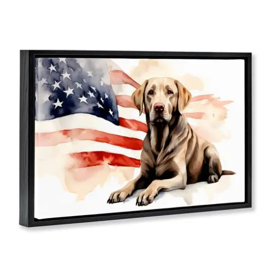 Stupell Industries Patriotic Dog with Flag Floater Framed Art Black {4}