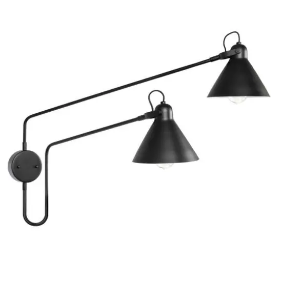 Hello Honey® 5ft. Black Modern 2-Light Metal Articulating Wall Sconce {1}