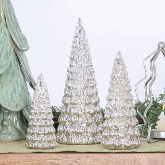 Hello Honey&reg; Silver Embossed Mercury Glass Tree Set {4}