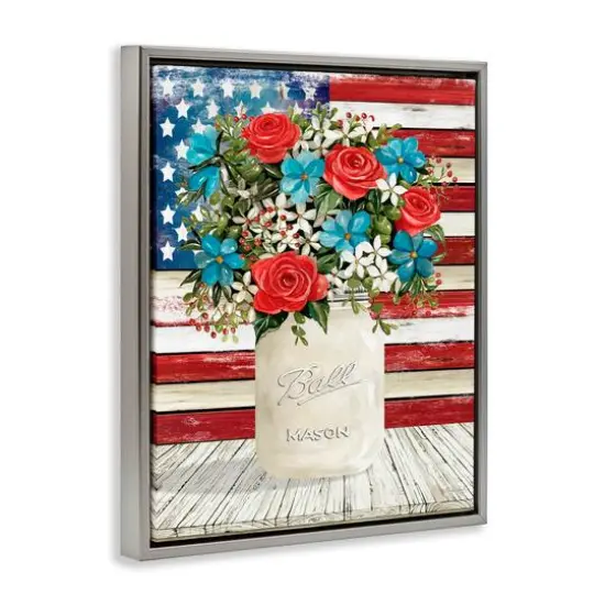 Stupell Industries Americana Flag Festive Bouquet Floater Framed Art Gray {4}