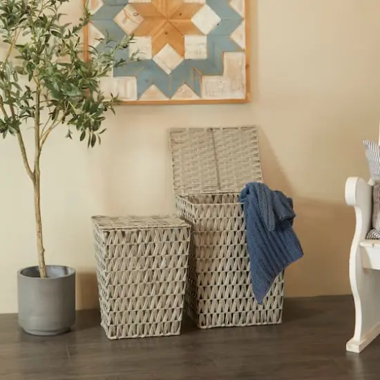 Gray Metal Storage Basket with Matching Lids Set of 2 22", 19" {8}