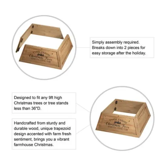 Glitzhome&reg; Natural 26" Farm Fresh Christmas Trees Wooden Trapezoid Tree Collar {8}