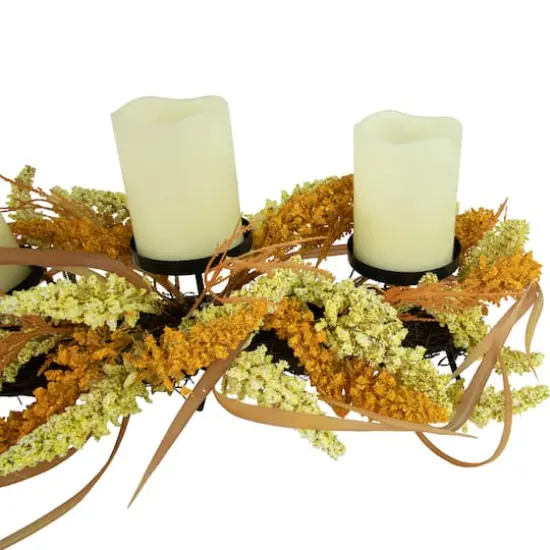 22" Autumn Harvest Triple Candle Holder with Artificial Fall Foliage {6}