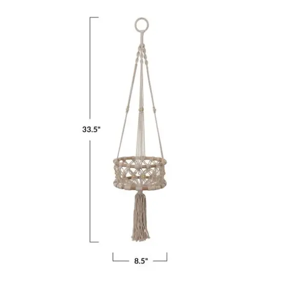 Hello Honey® 33.5" Natural Handwoven Cotton Macramé & Rattan Plant Hanger with Wood Beads {5}