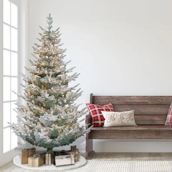 7.5ft. Pre-Lit Flocked Hillside Spruce Artificial Christmas Tree, Clear Lights {5}