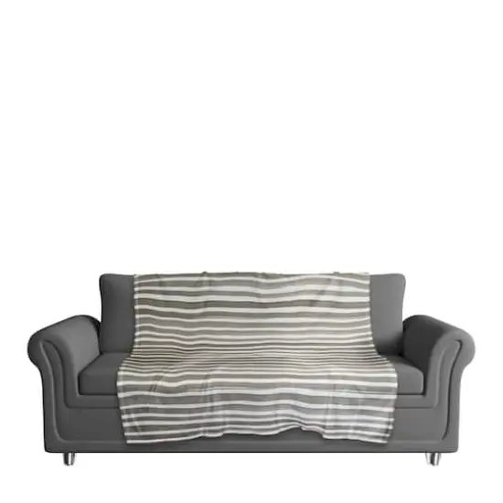 Watercolor Stripes Coral Fleece Blanket Brown/White {4}