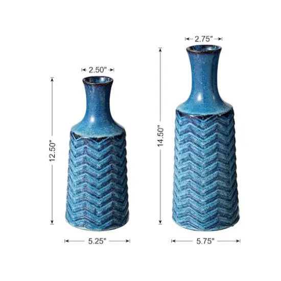 Glitzhome® Brilliant Blue Chevron Ceramic Modern Vase Set {4}