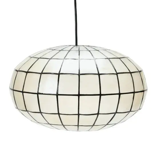 Hello Honey&reg; 16" White Capiz Seashell & Black Oblong Ceiling Light {1}