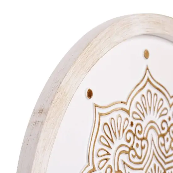 American Art D&eacute;cor&trade; 17" White and Brown Boho Farmhouse Wood Framed Wall Medallion {5}