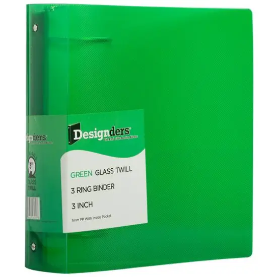JAM Paper 3" Glass Twill Plastic 3-Ring Binder Green {1}