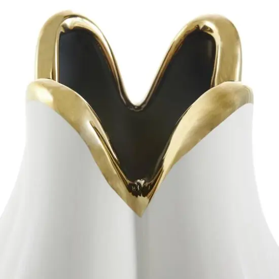 White Ceramic Dimensional Tulip Shaped Vase with Metallic Gold Rim {6}