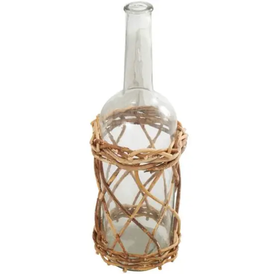 23" Clear Glass Handmade Tall Vase with Brown Rattan Woven Lower Body {5}