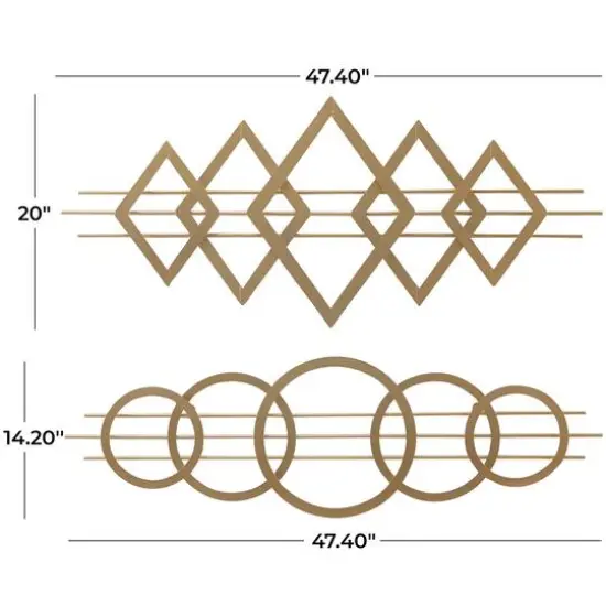 Gold Metal Contemporary Geometric Wall Decor, Set of 2 47", 20" {7}