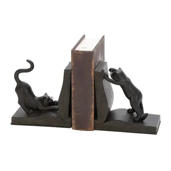 Black Polystone Eclectic Cat Bookends Set {1}