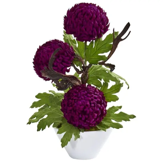 24" Purple Mum Artificial Arrangement in Decorative Bowl {1}