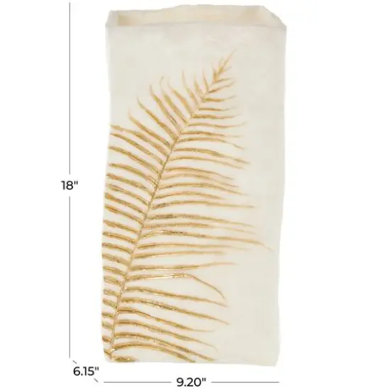 White & Gold Leaf Print Polystone Vase {8}