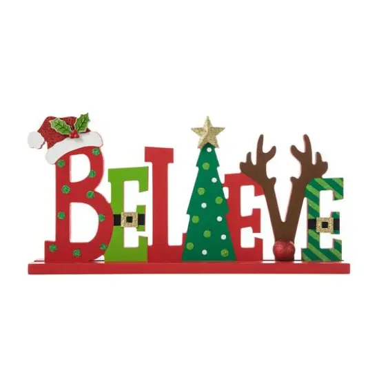 Glitzhome&reg; 14'' BELIEVE Wooden Christmas Table D&eacute;cor {7}